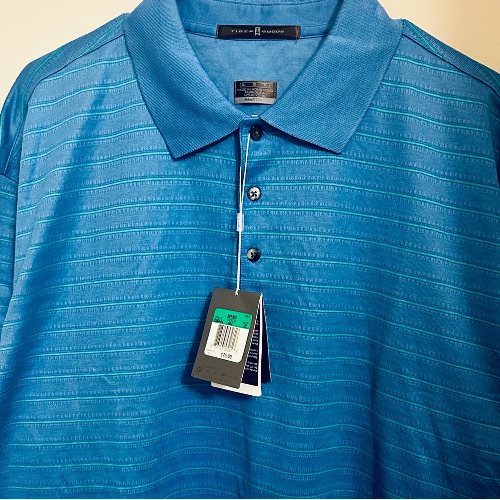NWT Nike Men's Y2K Tiger Woods Teal Blue Striped Polo